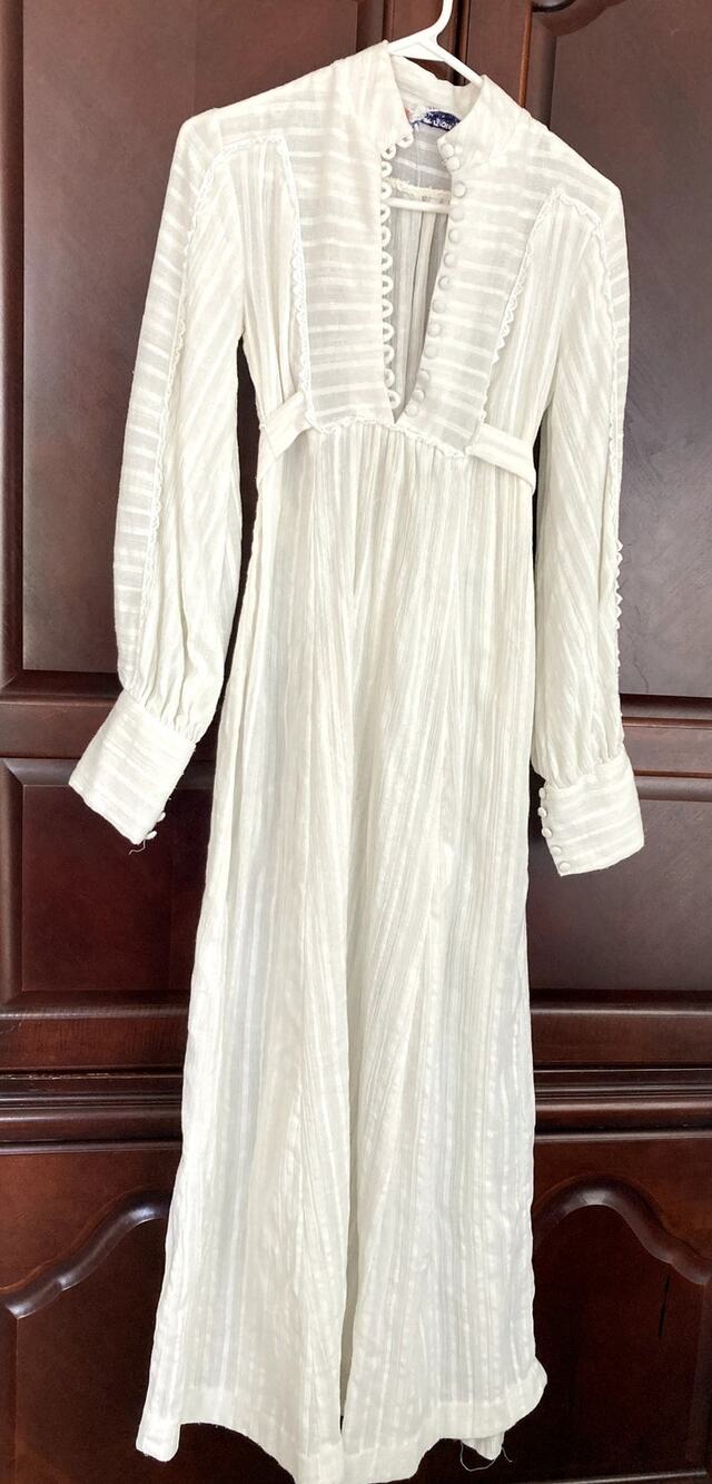 Trolley Car -Vintage 1970s Boho Prairie-Style Regency Victorian Empire Waist - S